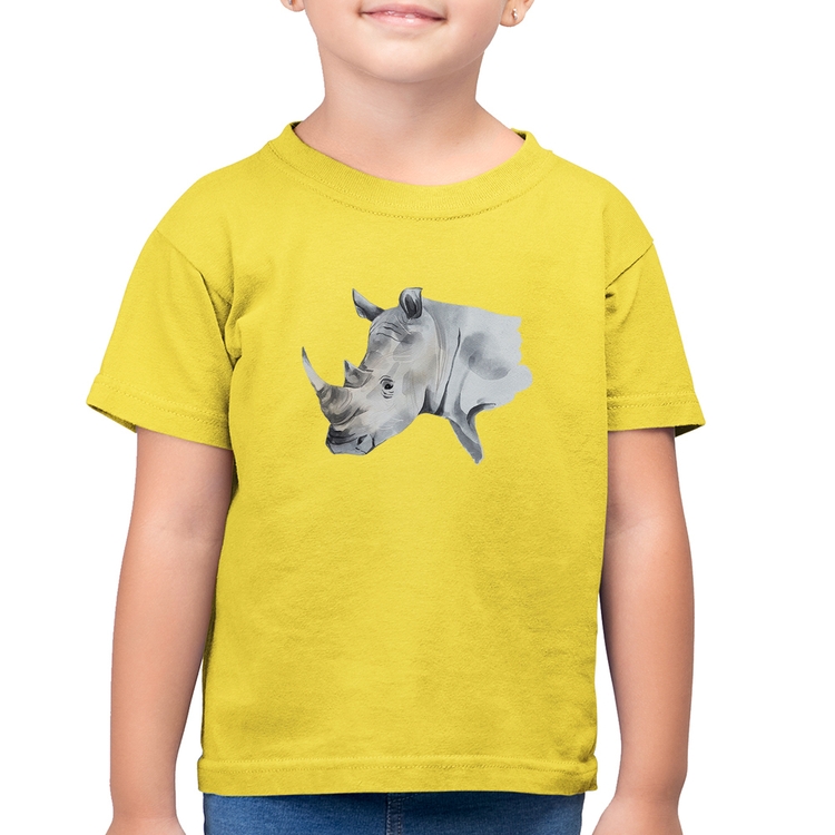 Camiseta Algodão Infantil Rinoceronte - Amarelo Canário