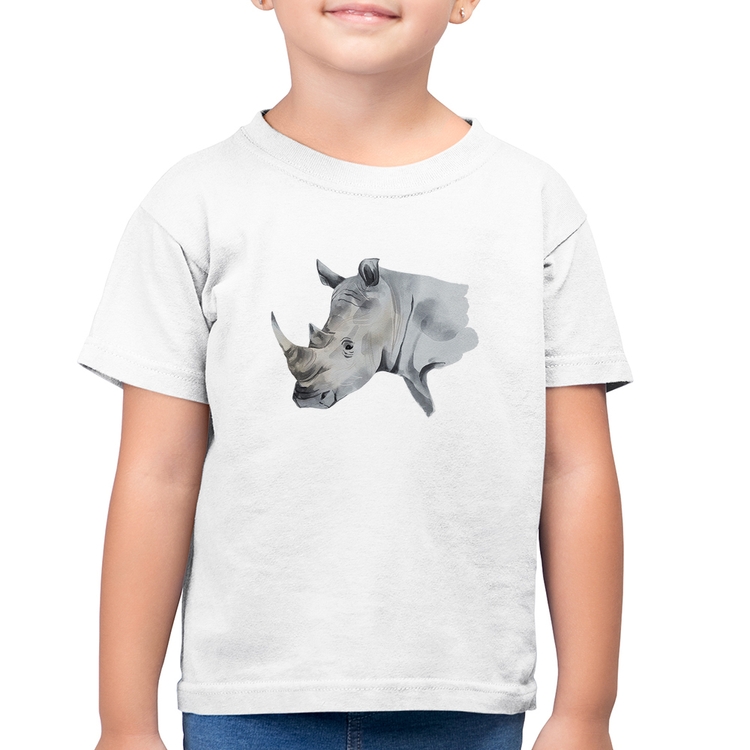 Camiseta Algodão Infantil Rinoceronte - Branca