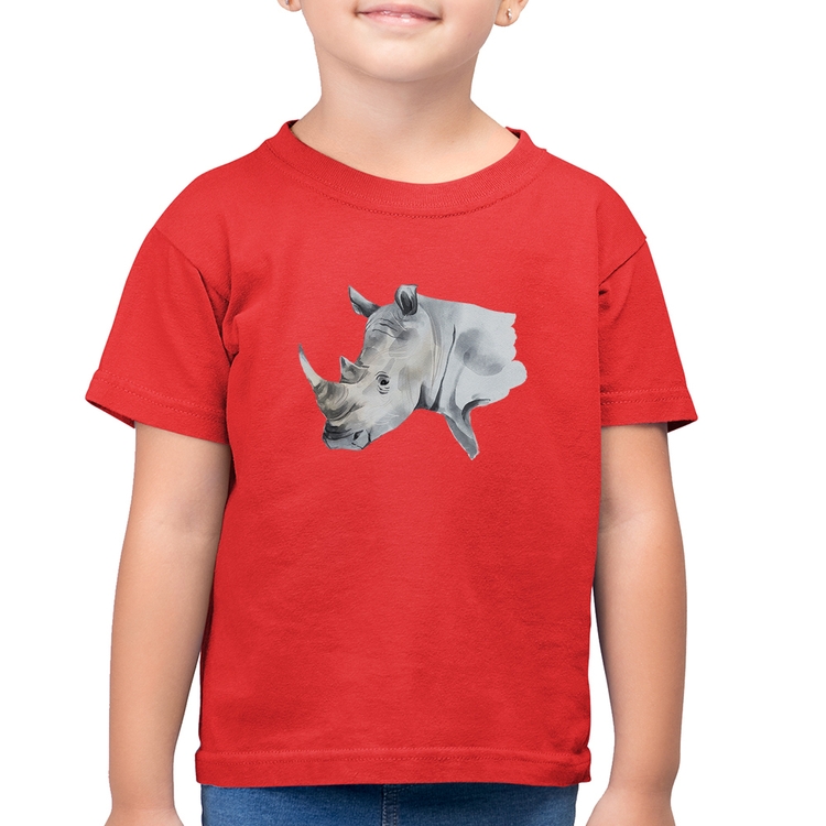 Camiseta Algodão Infantil Rinoceronte - Vermelha
