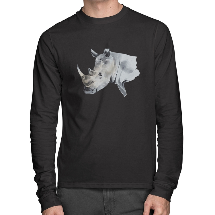 Camiseta Algodão Rinoceronte Manga Longa
