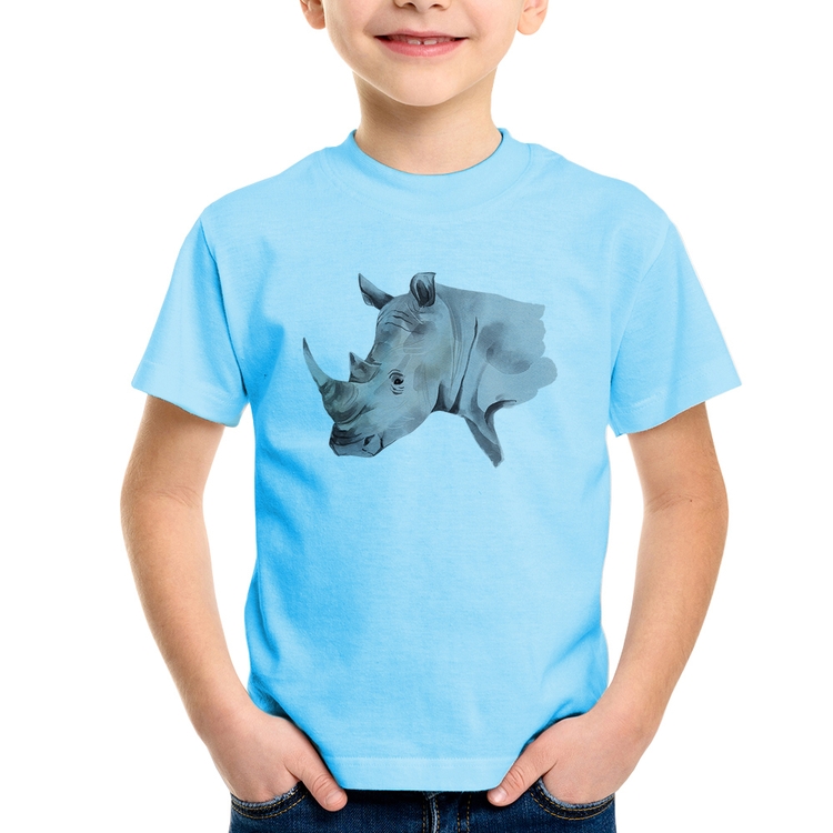 Camiseta Infantil Rinoceronte - Azul Bebê
