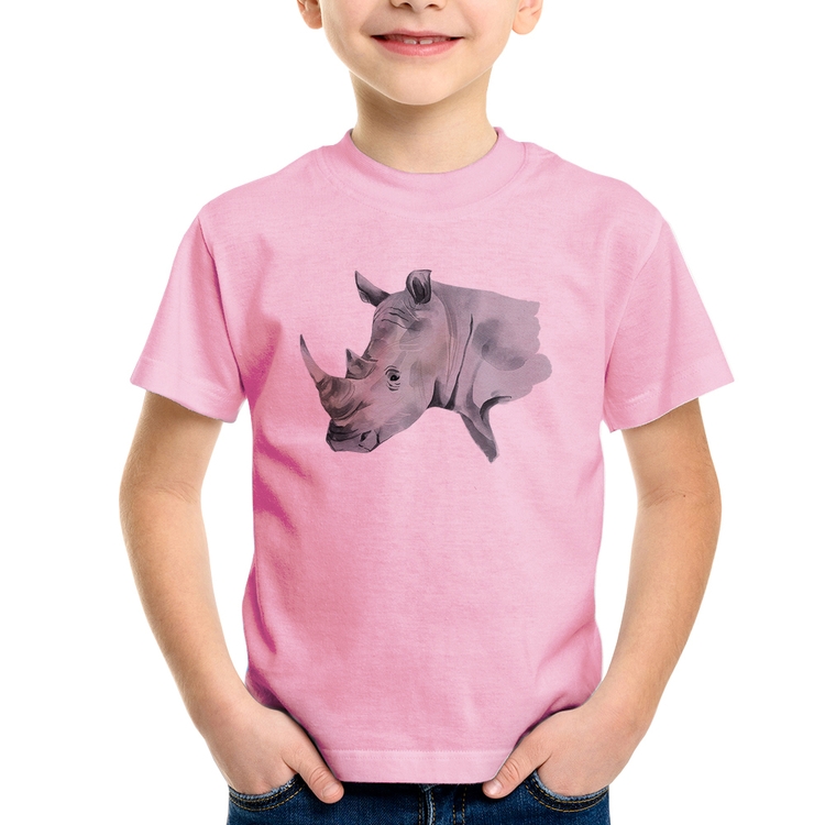 Camiseta Infantil Rinoceronte - Rosa Bebê