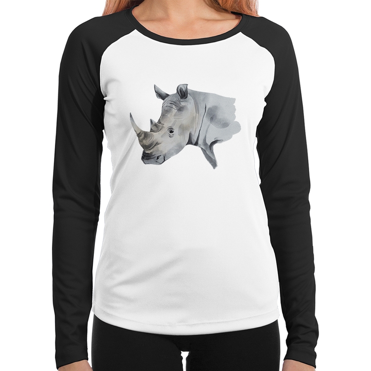 Baby Look Raglan Rinoceronte Manga Longa