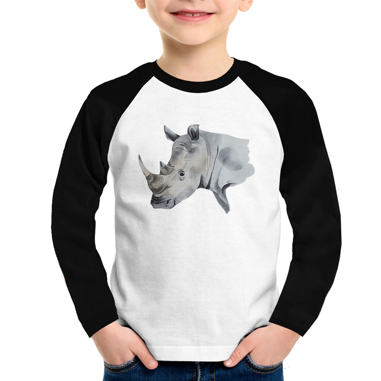 Camiseta Raglan Infantil Rinoceronte Manga Longa