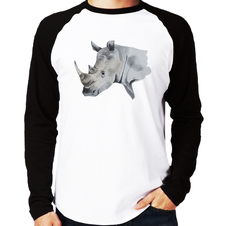 Camiseta Raglan Rinoceronte Manga Longa