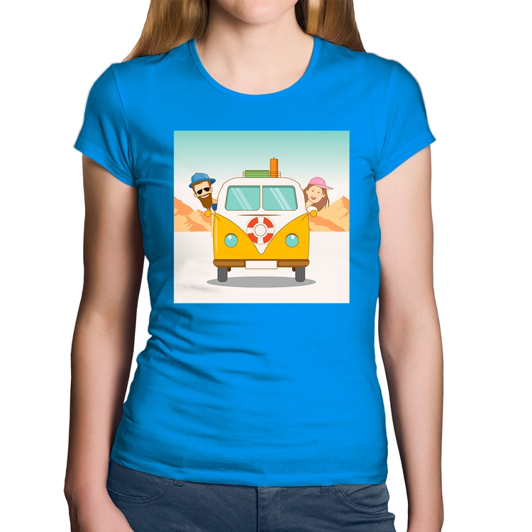 Baby Look Algodão Road Trip - Azul