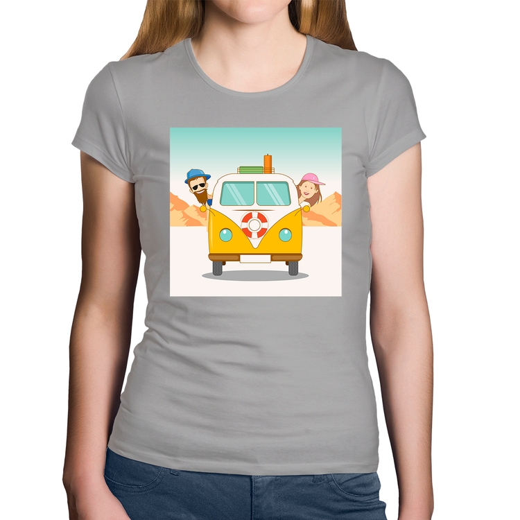 Baby Look Algodão Road Trip - Cinza