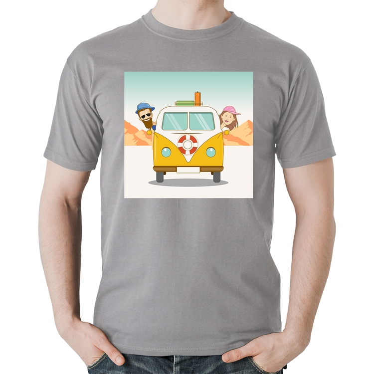 Camiseta Algodão Road Trip - Cinza