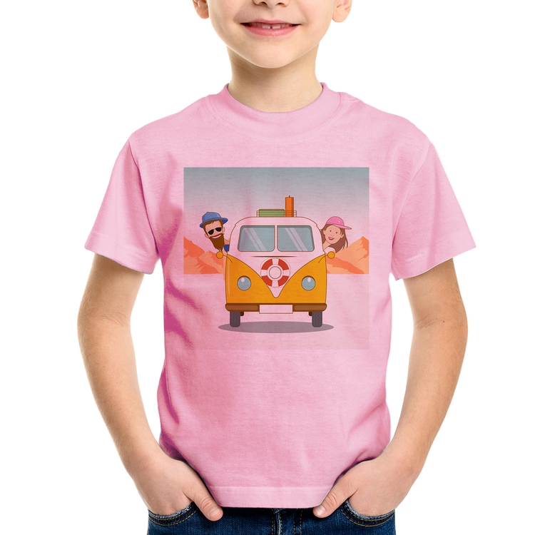 Camiseta Infantil Road Trip - Rosa Bebê