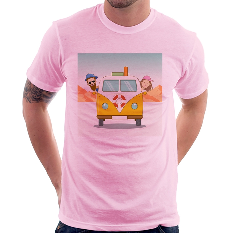 Camiseta Road Trip - Rosa Bebê