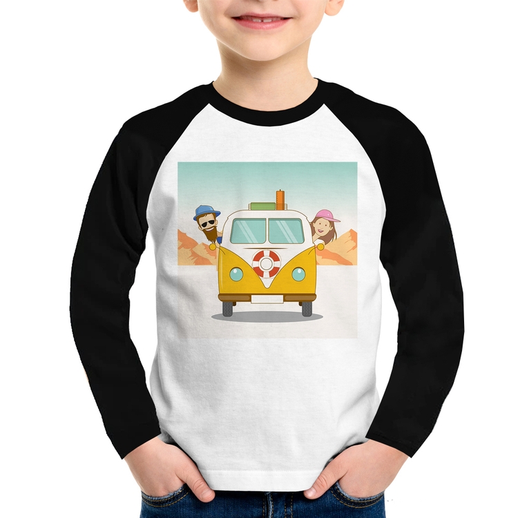 Camiseta Raglan Infantil Road Trip Manga Longa