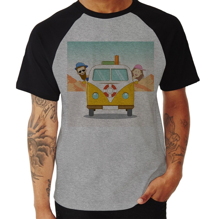 Camiseta Raglan Road Trip - Cinza/Preto