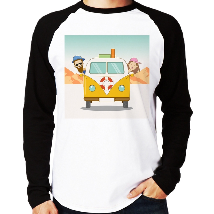Camiseta Raglan Road Trip Manga Longa