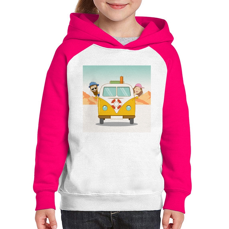 Moletom Infantil Road Trip - Branco/Rosa