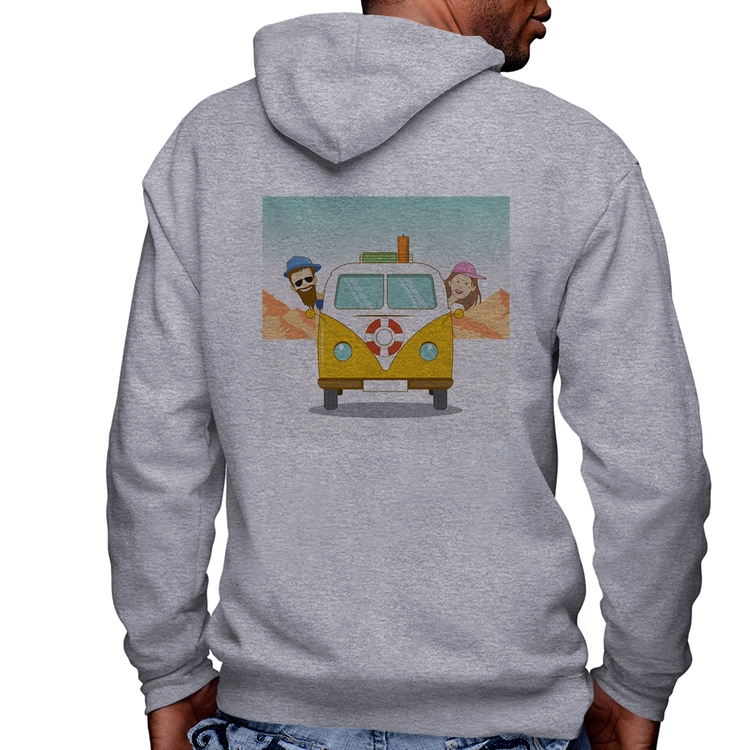 Blusa Moletom Road Trip Masculina com Capuz e Zíper - Mescla