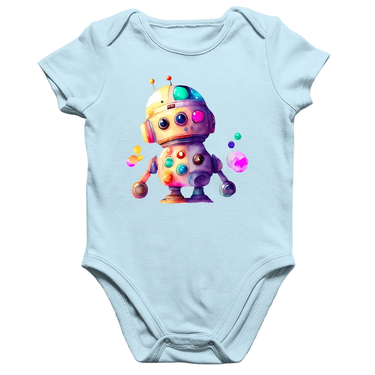 Body Bebê Algodão Robô Colorido - Azul Bebê