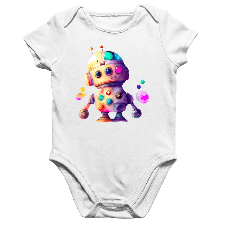 Body Bebê Algodão Robô Colorido - Branco
