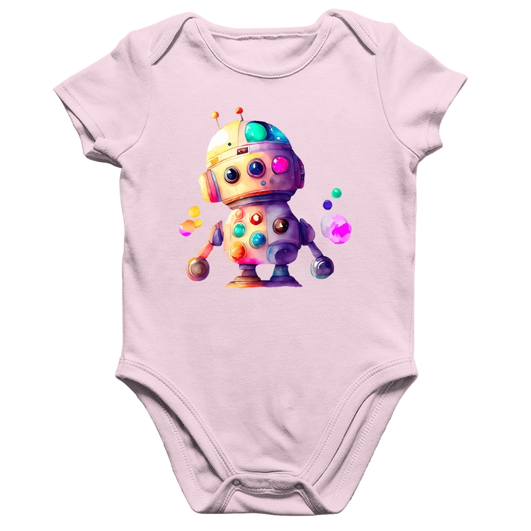 Body Bebê Algodão Robô Colorido - Rosa Bebê
