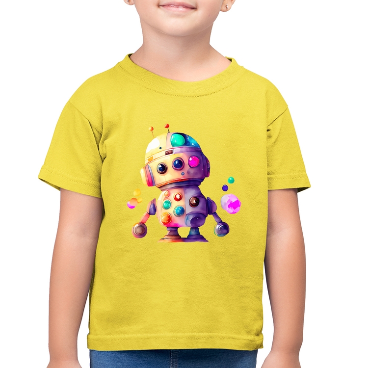 Camiseta Algodão Infantil Robô Colorido - Amarelo Canário