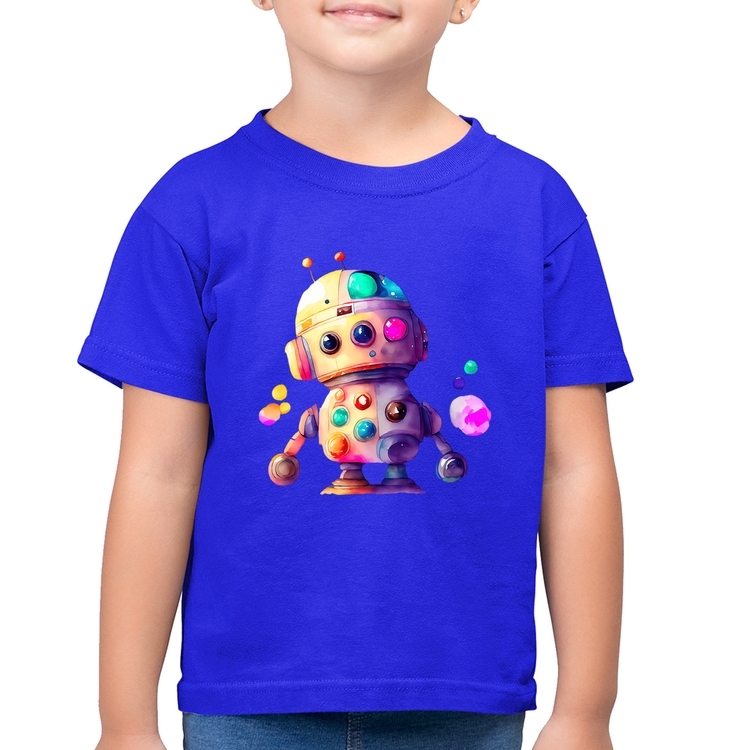 Camiseta Algodão Infantil Robô Colorido - Azul Royal