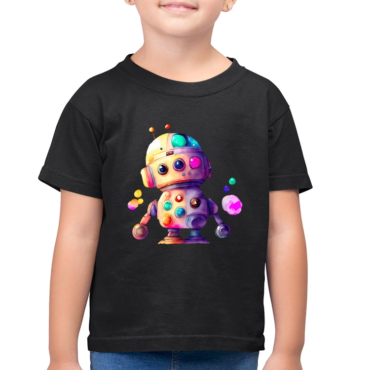 Camiseta Algodão Infantil Robô Colorido