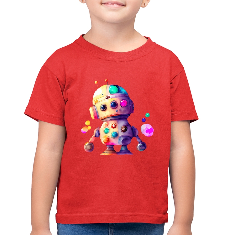 Camiseta Algodão Infantil Robô Colorido - Vermelha