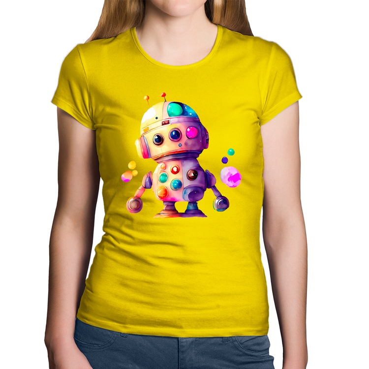 Baby Look Algodão Robô Colorido - Amarela