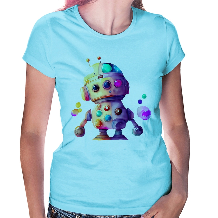 Baby Look Robô Colorido - Azul Bebê