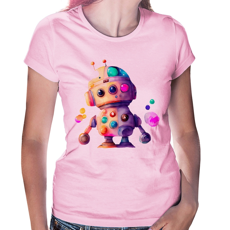 Baby Look Robô Colorido - Rosa Bebê