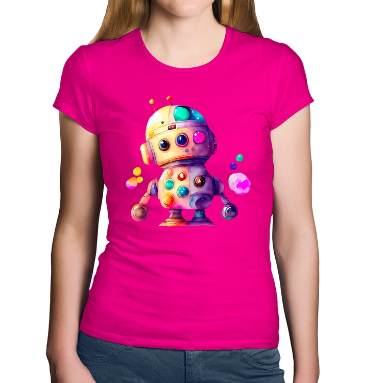 Baby Look Algodão Robô Colorido - Rosa