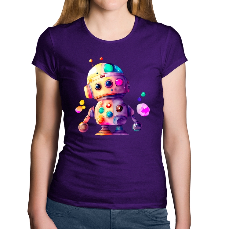 Baby Look Algodão Robô Colorido - Roxa