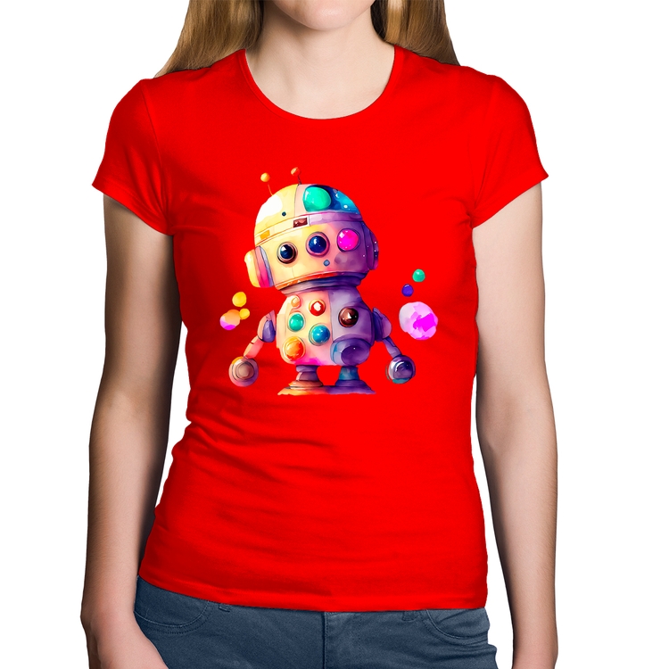 Baby Look Algodão Robô Colorido - Vermelha