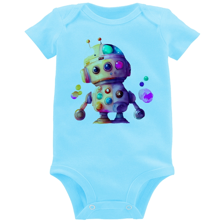 Body Bebê Robô Colorido - Azul Bebê