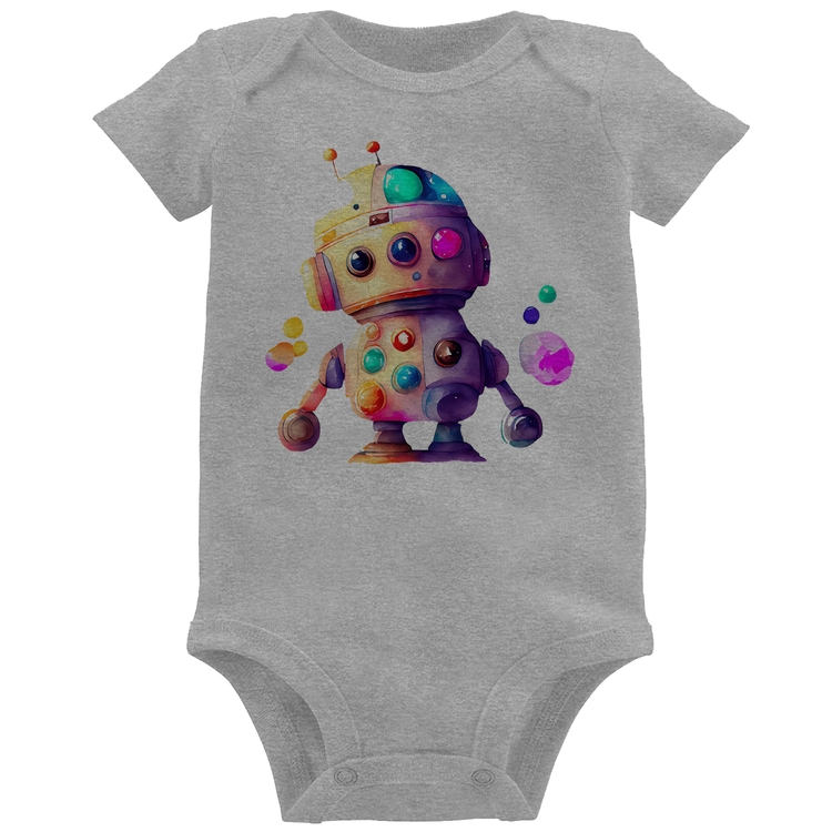 Body Bebê Robô Colorido - Cinza