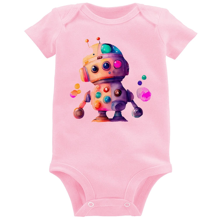 Body Bebê Robô Colorido - Rosa Bebê