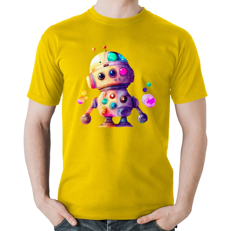 Camiseta Algodão Robô Colorido - Amarela