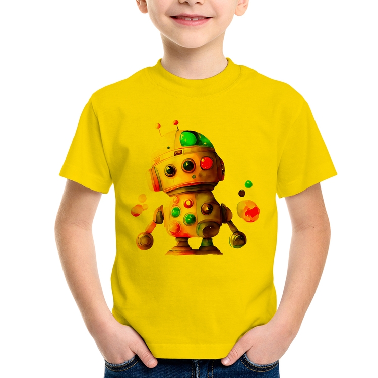 Camiseta Infantil Robô Colorido - Amarela