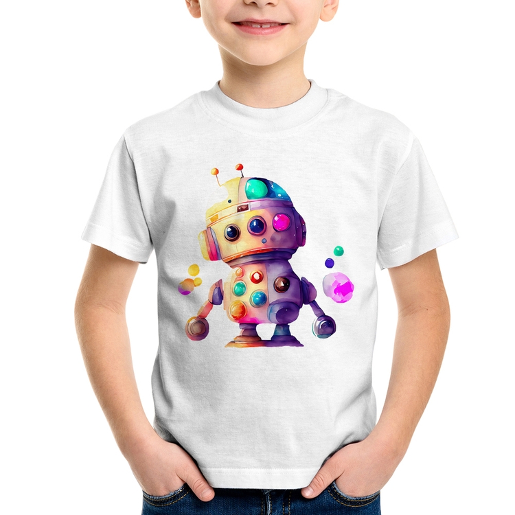 Camiseta Infantil Robô Colorido