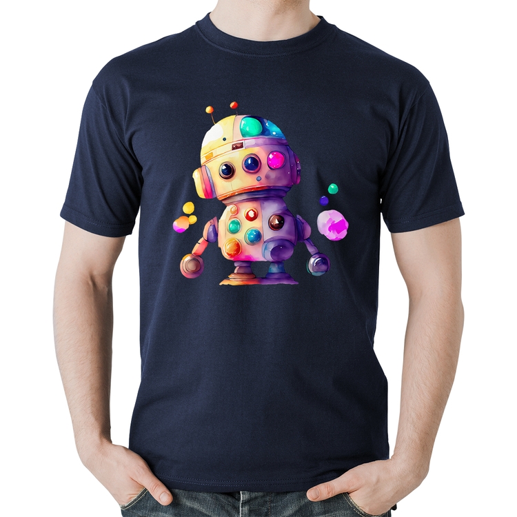 Camiseta Algodão Robô Colorido - Marinho