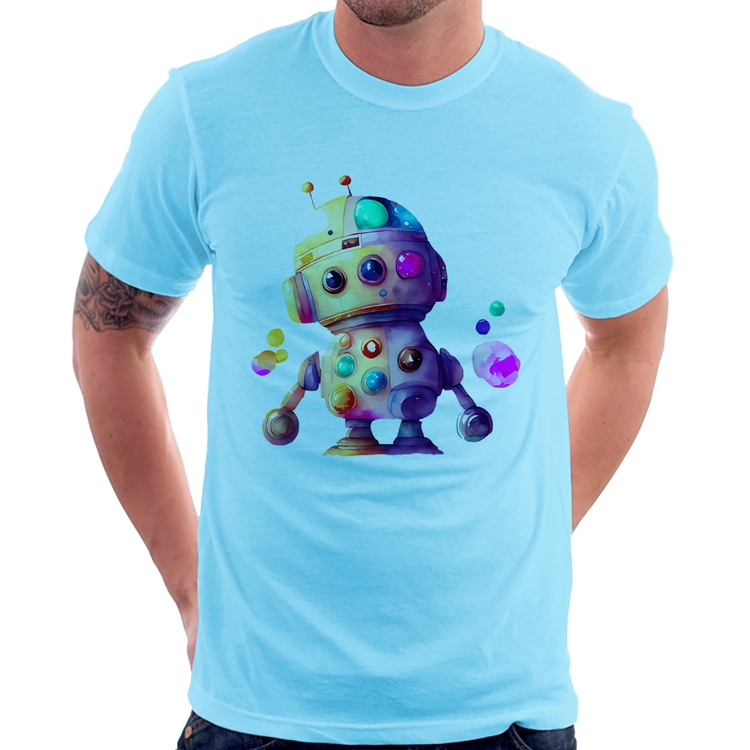Camiseta Robô Colorido - Azul Bebê