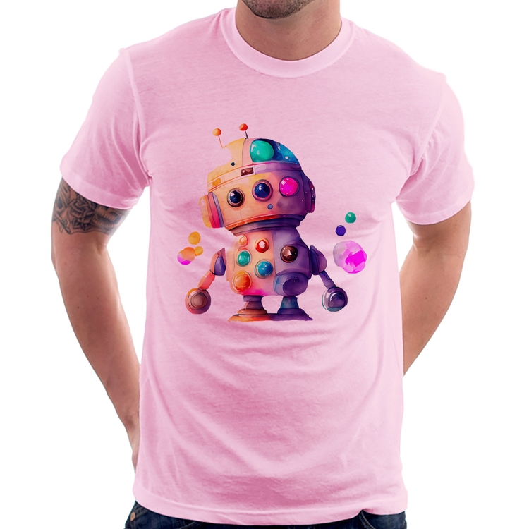 Camiseta Robô Colorido - Rosa Bebê