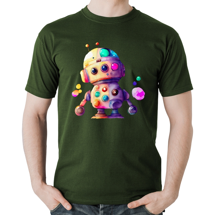 Camiseta Algodão Robô Colorido - Musgo