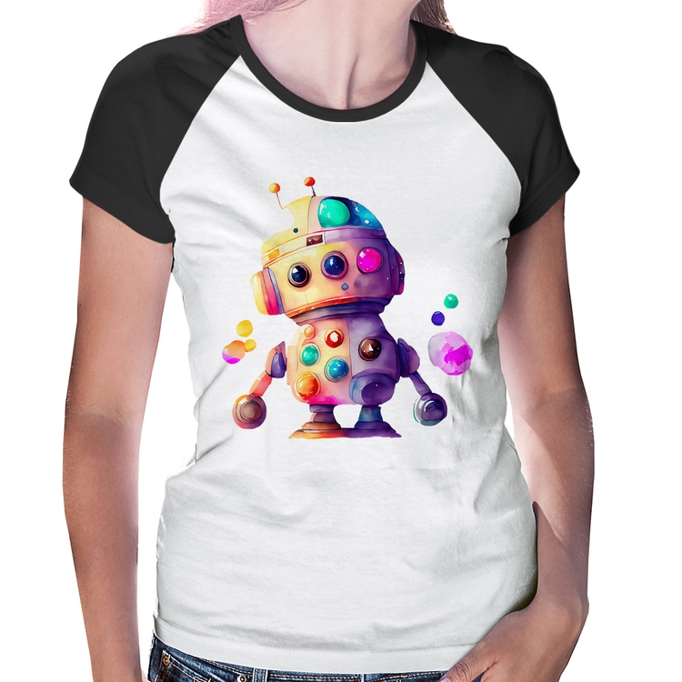 Baby Look Raglan Robô Colorido