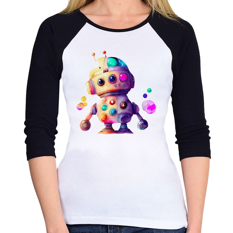 Baby Look Raglan Robô Colorido Manga 3/4
