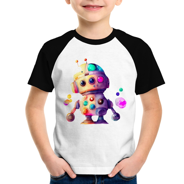 Camiseta Raglan Infantil Robô Colorido