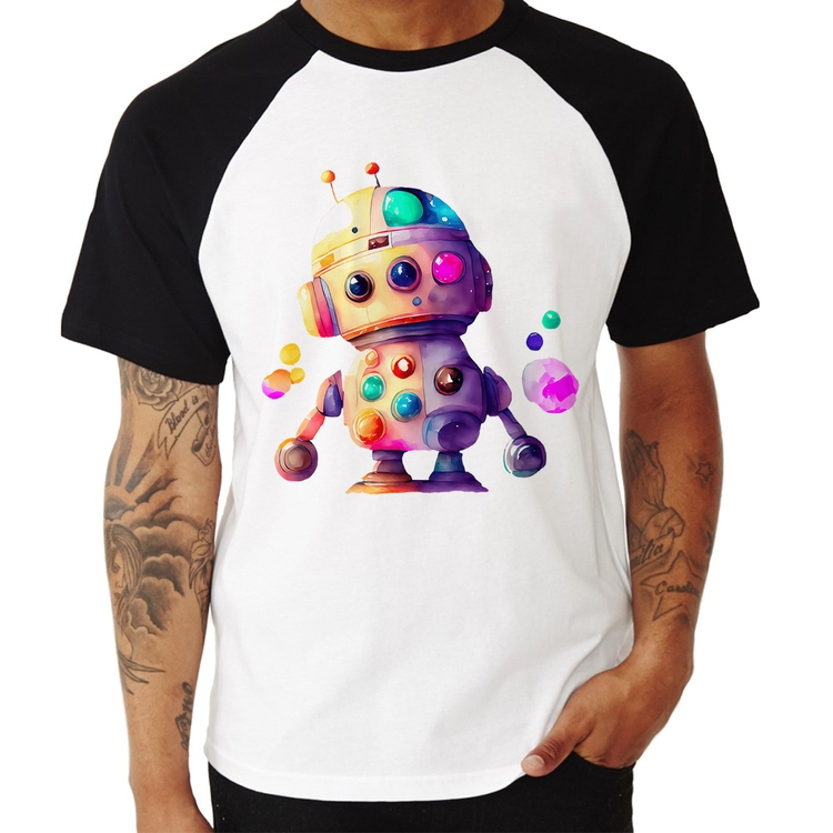Camiseta Raglan Robô Colorido