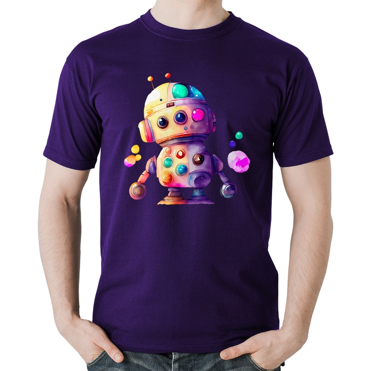Camiseta Algodão Robô Colorido - Roxa