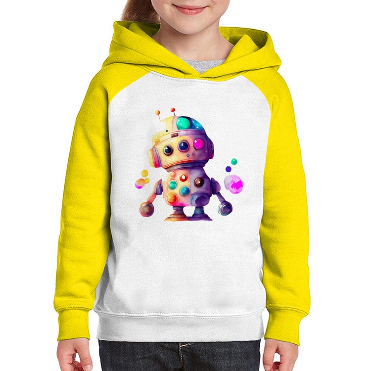 Moletom Infantil Robô Colorido - Branco/Amarelo
