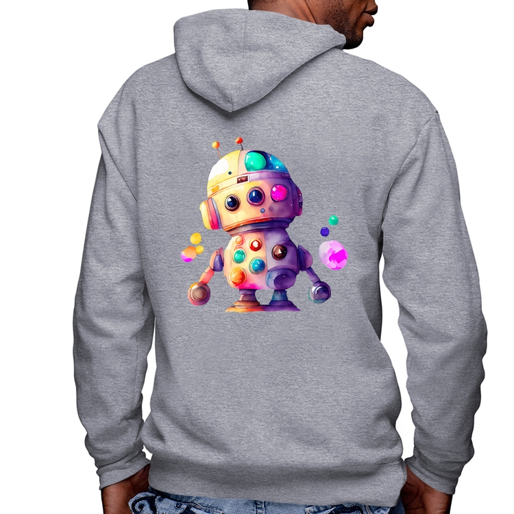 Blusa Moletom Robô Colorido Masculina com Capuz e Zíper - Mescla