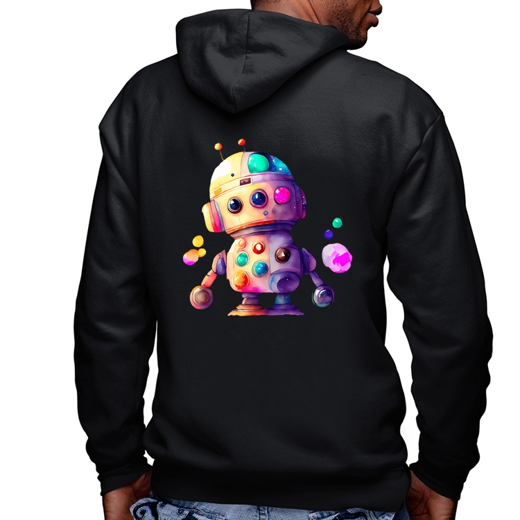 Blusa Moletom Robô Colorido Masculina com Capuz e Zíper
